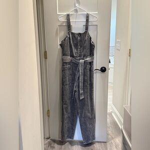 Gray Denim Jumpsuit with Belt